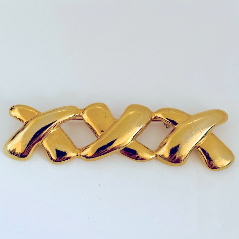 XXX Bar Brooch Pin Glossy Polished Gold Tone Chunky Bold Vintage Jewelry